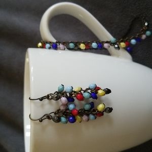 Multicolored Beaded Earring and Anklet Set